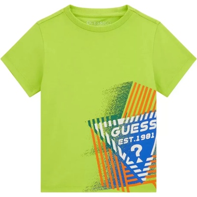 GUESS Tениска с къс ръкав в електрикаво зелено за момче с контрастна щампа Guess