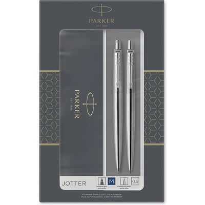 Parker Комплект химикалка и механичен молив, подаръчна кутия, корпус от неръждаема стомана, PARKER "Royal Jotter", син 2093256 (2093256)