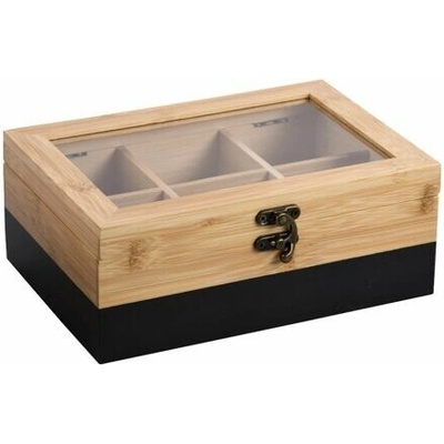 Kesper Organizér na čaje 6 priehradiek bambus čierny 21,5 x 15 x 8,5 cm