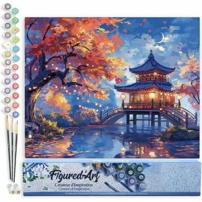 Figured ART Malování podle čísel PAGODA ZA PODZIMNÍ NOCI bez rámu 40 x 50 cm
