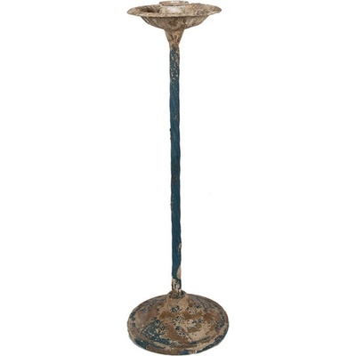 Béžovo modrý vintage kovový svícen na úzkou svíčku - 11*35 cm - Clayre & Eef