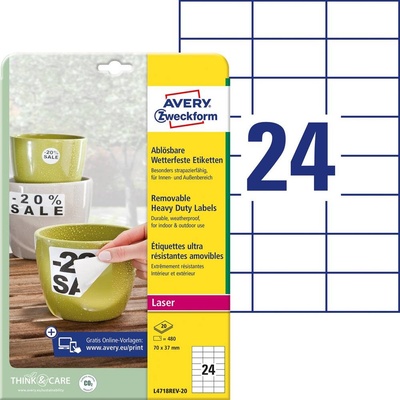 Avery-Zweckform L4718REV-20 Fóliové etikety 70 x 37 mm poylesterová fólie bílá 480 ks