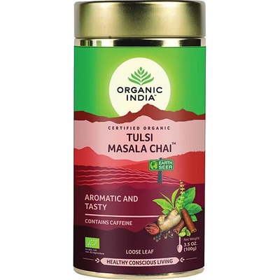 Organic India Tulsi Masala Chai sypaný čaj energia, vitalita, trávenie kofeín 100 g
