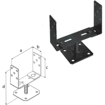 Domax šroubovací patka sloupku typu U nastavitelná PSRT 60-200 | 0-200 x 60 x 135 x 204 x 4.0 mm 4 ks