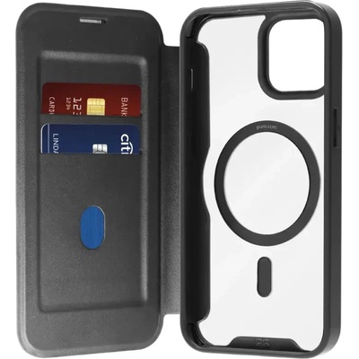 PURO Кожен калъф Puro Book Mag MagSafe с капак и слот за карта за iPhone 16 - черен (PUIPC1661BKMAGBLK)