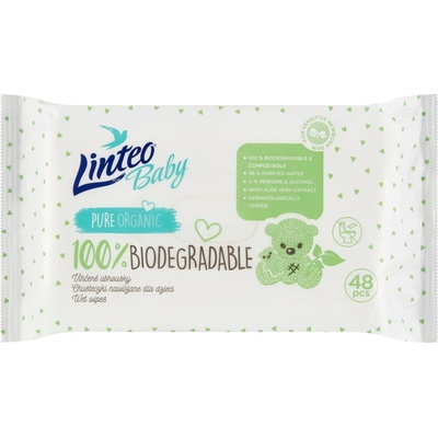 Linteo Baby 100% Biodegradable detské jemné vlhčené obrúsky 48 ks
