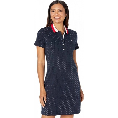Tommy Hilfiger dámské modré šaty Polka s límečkem