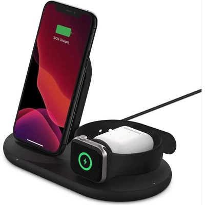 Belkin Boost Charge Pro 3-in-1 Wireless Charger 7.5W - тройна поставка (пад) за безжично зареждане на Qi съвместими устройства, Apple Watch и Apple Airpods (черен)