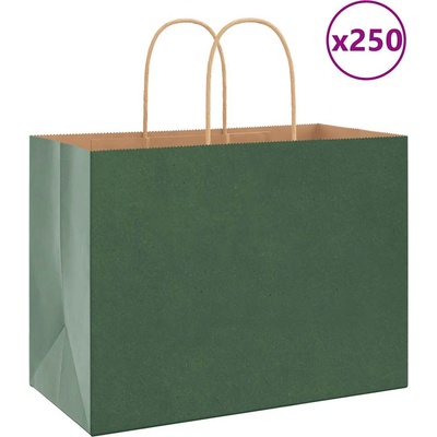 vidaXL Хартиени торбички 250 бр с дръжки зелени 32x17x25 см (4101733)