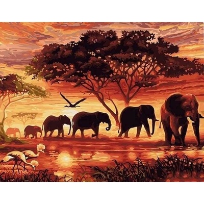 Maľovanie podľa čísel Slony v západe slnka 40 x 50 cm (bez rámu)