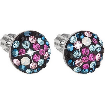 Evolution Group strieborné náušnice kôstka s kryštálmi Swarovski mix farieb okrúhle 31136.4 galaxy