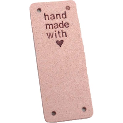 Pro Háčkování Hand Made koženková cedulka - přes okraj - se srdíčkem 20x50 mm lososová