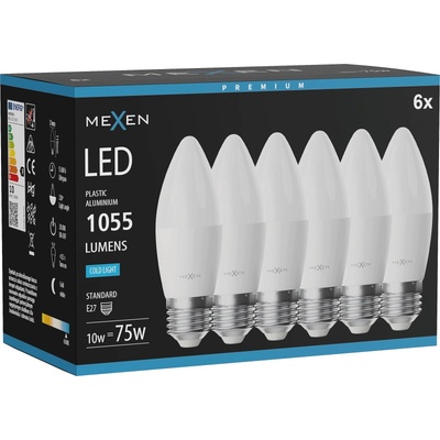 Mexen Nova 6x LED крушка E27, C37, 10W, Студена - 6500K, 1055 lm - L102-E27-1065-01x06 (L102-E27-1065-01x06)