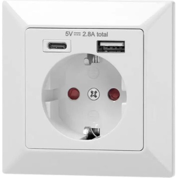 ORNO КОНТАКТ ЕДИНИЧЕН 16a, usb a+c 2.8a БЯЛ orno (5908254816482)