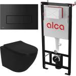 Alcadrain Комплект тоалетно казанче с вградена рамка Alca AM101/1120 и матово черен бутон за активиране M578, плюс тоалетна чиния Rea Carlo с капак с плавно затваряне (AM101/1120+M578+5902557355921)