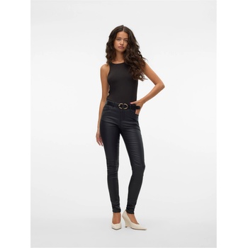 Image 1 of Vero Moda Елек Vero Moda Women's Mid Waist Coated Skinny Jeans - Black
