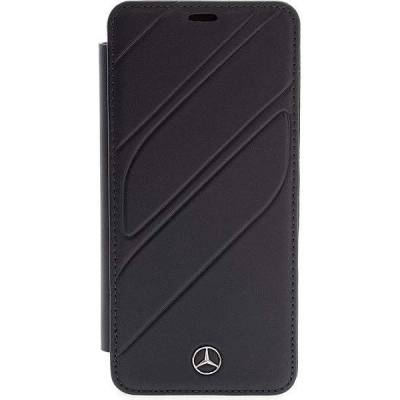Mercedes-Benz New Organic I Booktype Case - кожен калъф (естествена кожа), тип портфейл за Samsung Galaxy S9 Plus (тъмносин)