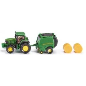 SIKU - Играчка трактор с ремарке и бали John Deere (1665)