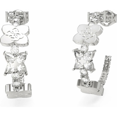 Guess Oceľové kruhové náušnice so štvorlístkami Wild Flower JUBE05505JWRHT/U