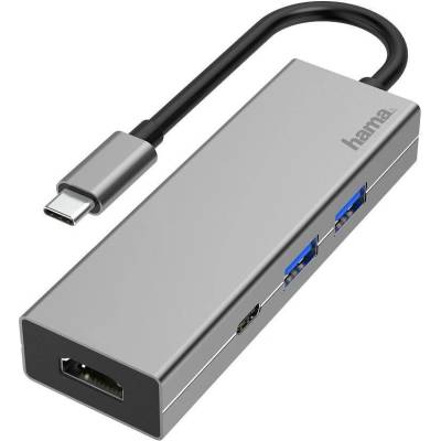 Hama USB hub HAMA, 4-ports USB 3.2 Gen1, 2 x USB-A, 1 x USB-C, 1х HDMI, Silver (200107)