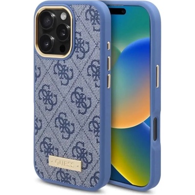 GUESS Калъф Guess 4G Logo Plate MagSafe за iPhone 16 Pro - син (3666339345341)