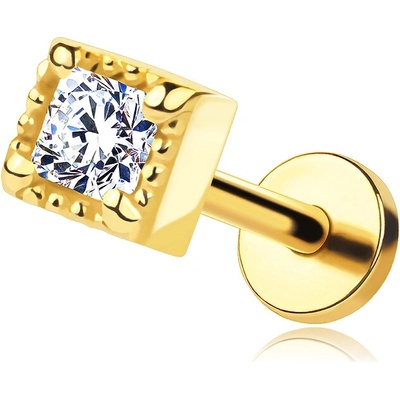 Šperky Eshop - Zlatý piercing labret 14K čtverec se zirkonem S5GG275.65