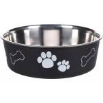 Flamingo Feeding and drinking bowl Kena Round Black Silver - иноксова купа за вода или храна - ЧЕРНА - размер Ø23 см / 2200 мл, Белгия - 1030932