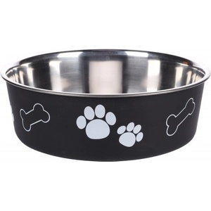 Flamingo Feeding and drinking bowl Kena Round Black Silver - иноксова купа за вода или храна - ЧЕРНА - размер Ø23 см / 2200 мл, Белгия - 1030932