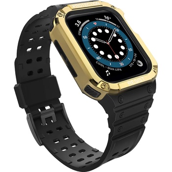 HQWear Комплект каишка + кейс HQWear за Apple Watch 7/6/5/4/3/2 / SE (41/40/38mm), Черен + Златен (KXG0022753)