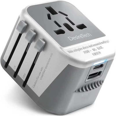 Захранване с USB-C и USB-A и преходници за цял свят - DesireTech Universal Travel Adapter 4 in 1 for 224 Countries, UK, Europe, USA, Asia, Australia (432643)