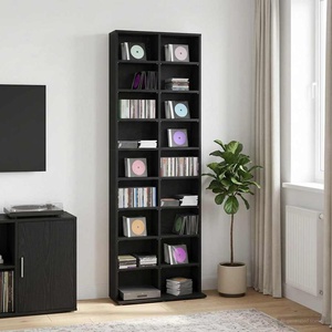 vidaXL Кабинет за CD Черен дъб 65 x 23, 5 x 175 см Инженерна дървесина (8012659)