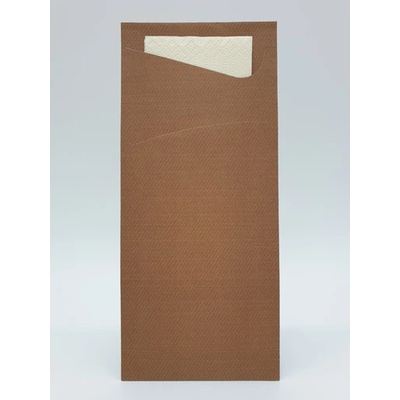 Duni Obal na príbor Sacchetto gaštanová s krémovou servítkou 19x8,5cm 100ks