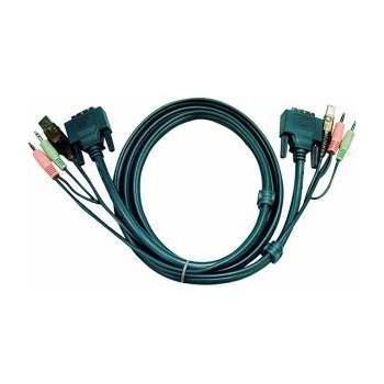 ATEN KVM кабел ATEN 2L-7D02U : : DVI-D / Male + USB type A / Male + 2х Audio plugs към DVI-D/ M + USB type B / Male + 2x Audio plugs, 1.8 м, Черен, 2L-7D02U