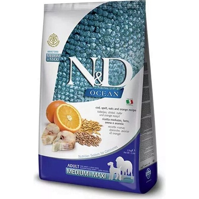 N&D Ocean Dog Adult Medium & Maxi Low Grain Cod Spelt Oats & Orange 3 x 12 kg