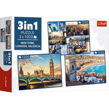Trefl Пъзел Trefl от 3 х 1000 части - Ню Йорк, Лондон, Валенсия (93504)