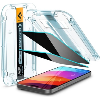 Image 1 of Spigen Glas. Tr Ez Fit Privacy Tempered Glass 2 Pack - 2 броя стъклени защитни покрития с определен ъгъл на виждане за дисплея за iPhone 15 Plus