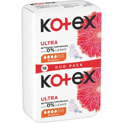 Kotex vložky Ultra Normal s kridelkami 16 ks