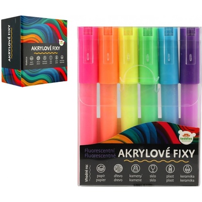 Fixy akrylové fluorescentní 6ks i na keramiku,sklo,kameny v blistru 9x12cm – Zboží Dáma