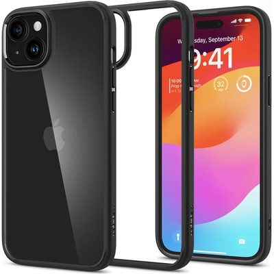 Spigen Crystal Hybrid Case - хибриден кейс с висока степен на защита за iPhone 15 (черен-прозрачен)