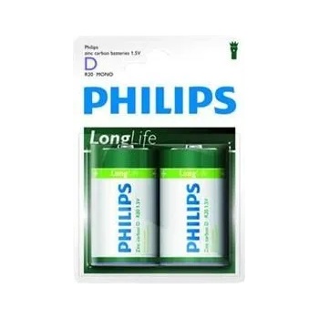 Philips R20L2B-10 Batteries PHILIPS Zinc-Chloride R20 1.5V Longlife 2 Pcs. Blister (R20L2B/10)