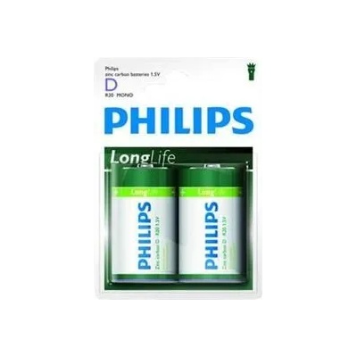 Philips R20L2B-10 Batteries PHILIPS Zinc-Chloride R20 1.5V Longlife 2 Pcs. Blister (R20L2B/10)
