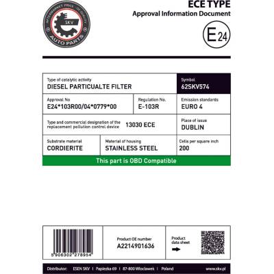 Filtr pevných částic - DPF ESEN SKV 62SKV574