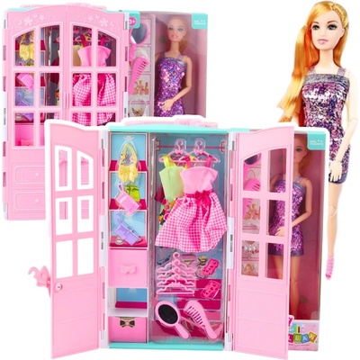 LEAN Toys 25111 Bábika so šatníkom, oblečením a doplnkami, ružová