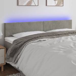 vidaXL LED горна табла за легло, светлосива, 180x5x78/88 см кадифе (3121392)