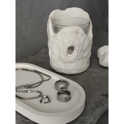 Dess Craft Studio CAVE OVAL SET Svícen a tácek na šperky, eko kompozit Barva: 1 - Alabaster Silk