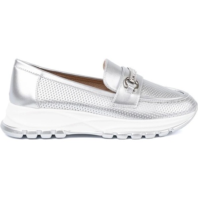 Praktické dámské mokasíny stříbrné na platformě