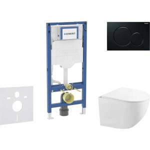 Geberit Duofix - Комплект за стенен монтаж, компактна тоалетна седалка Gaia softclose, бутон Sigma01, черен SANI11CA5117B (SANI11CA5117B)