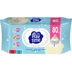 Baby Crema Влажни кърпички с капаче Baby Crema Play Time - Cotton candy and Macarons, 80 броя (2201) - ozone