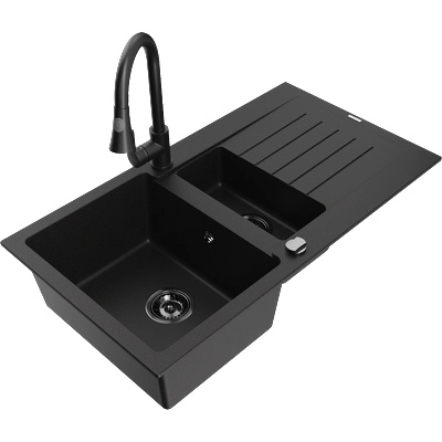 Mexen Matias гранитна мивка с 1, 5 отделения с отцедник и кухненски смесител (6502-77-670101-70-B)