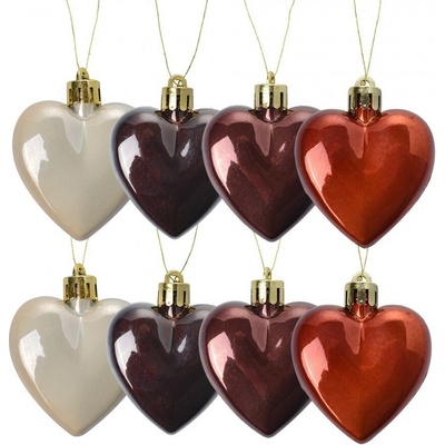 Clayre & Eef Set 8ks vánoční ozdoba plastové metalické srdce - 5*3*5 cm